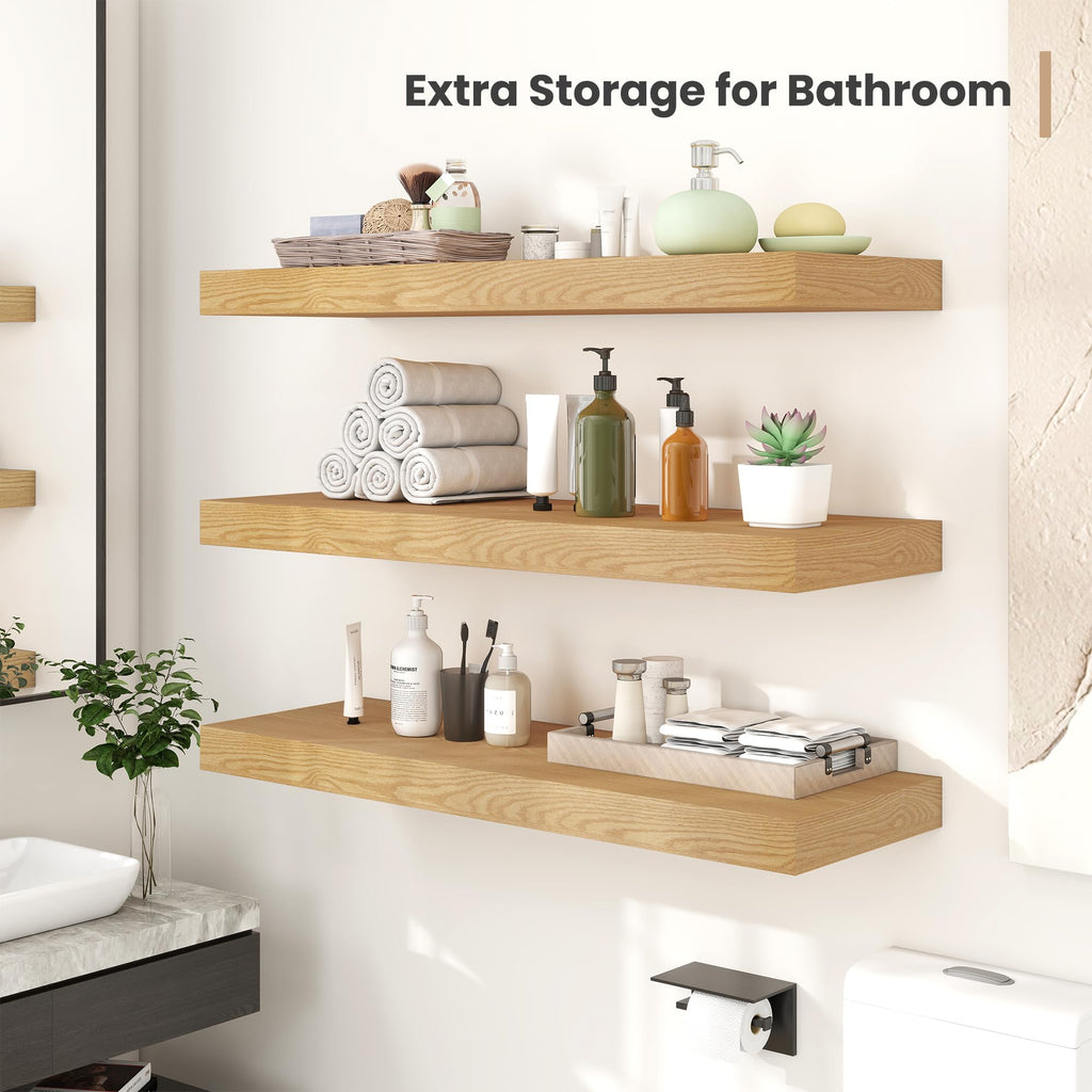 12 Inch Deep Floating Shelves, 55 x 12 inches Long Wall Shelf, Large Extra Display Shelf & Storage Shelf, Rustic Wood