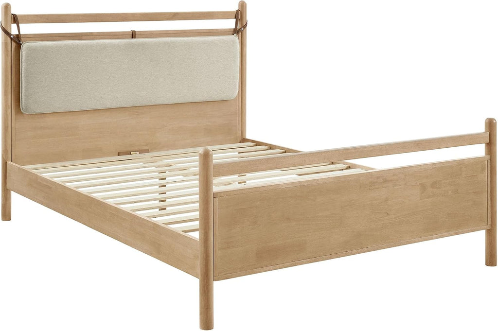 Leni Queen Size Wood Platform Bed Frame in Light Oak Heathered Ivory