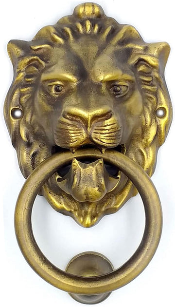 Royal Lions Head Door Knocker Solid Brass 7 inches Tall(Antique Bronze)