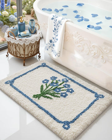 Floral Bathroom Rugs Non Slip Washable, Cute Bouquet Bath Mat 36x24