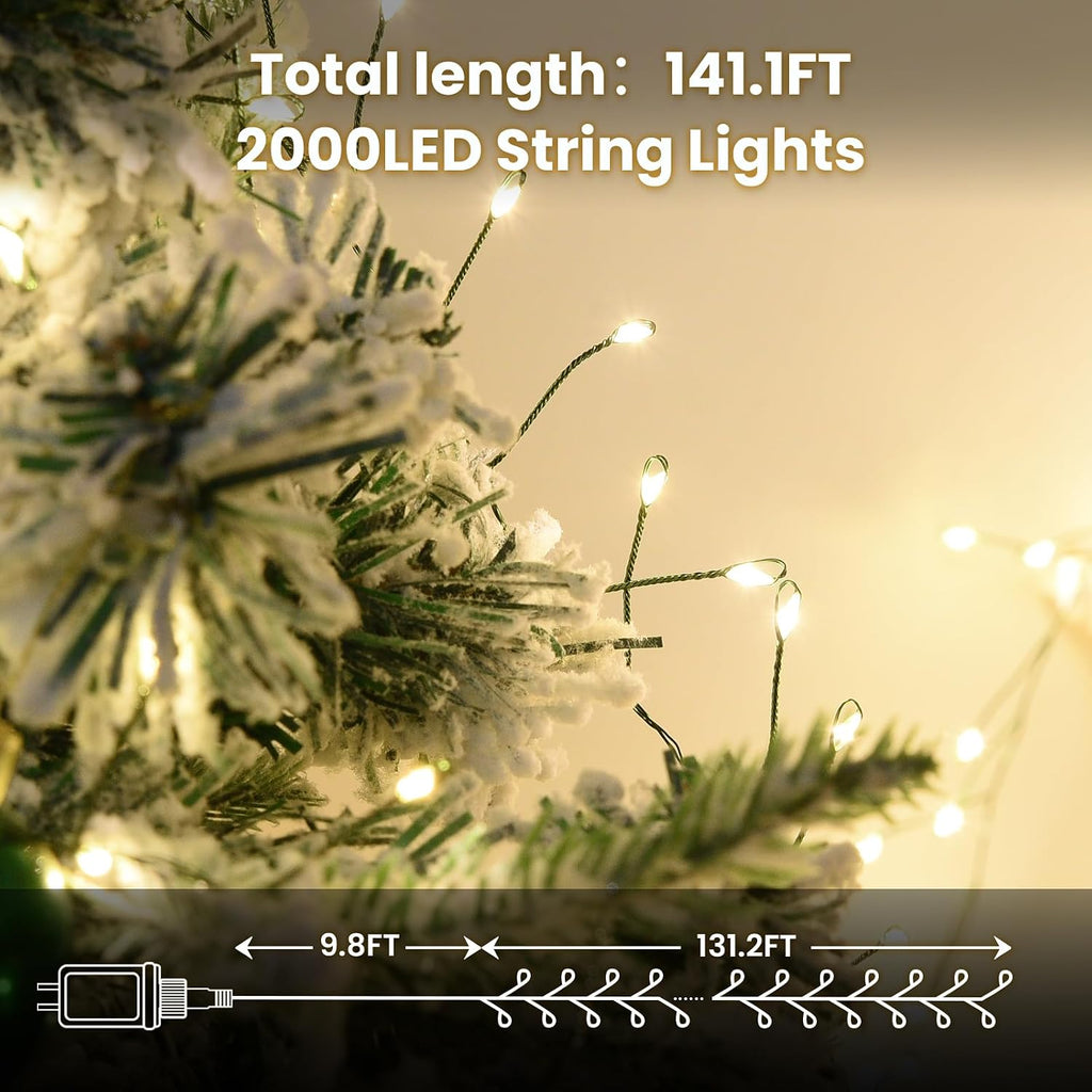 2000Led Fairy Lights 130Ft Christmas Lights with Remote & Timer