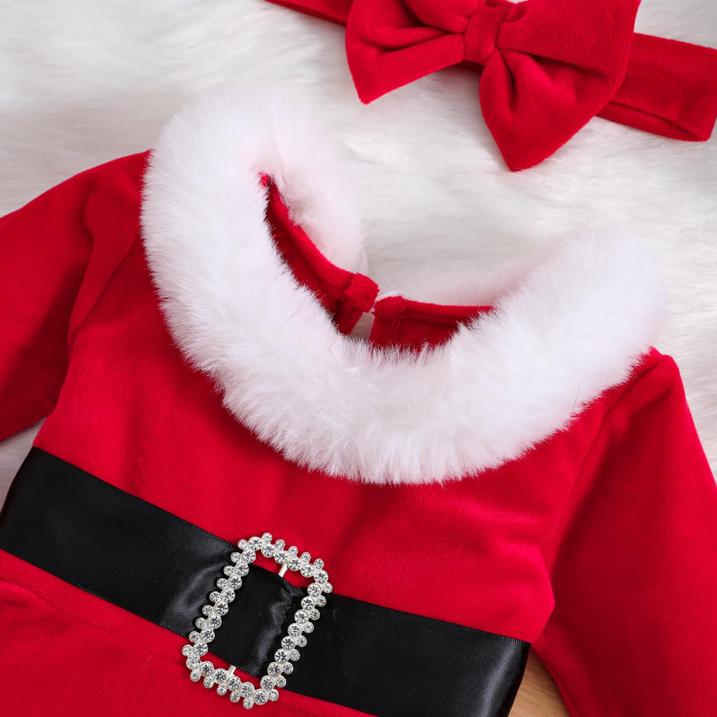Infant Baby Girl Christmas Dress Santa Claus Romper Dress Long Sleeve Christmas Dress Cute Winter Clothes(A-Red, 6-12