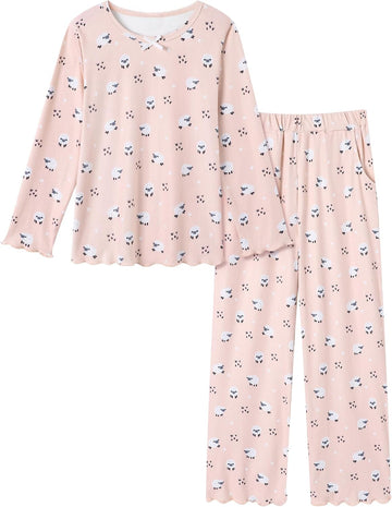 Girls Pajama Set 2pc Soft Stretch Ribbed Kids Loungewear Pjs