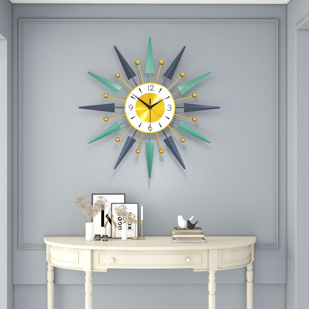 Large Modern Wall Clock Decor, 24 Inch Big Decorative Starburst Metal Wall Clock Battery Operated Bedroom