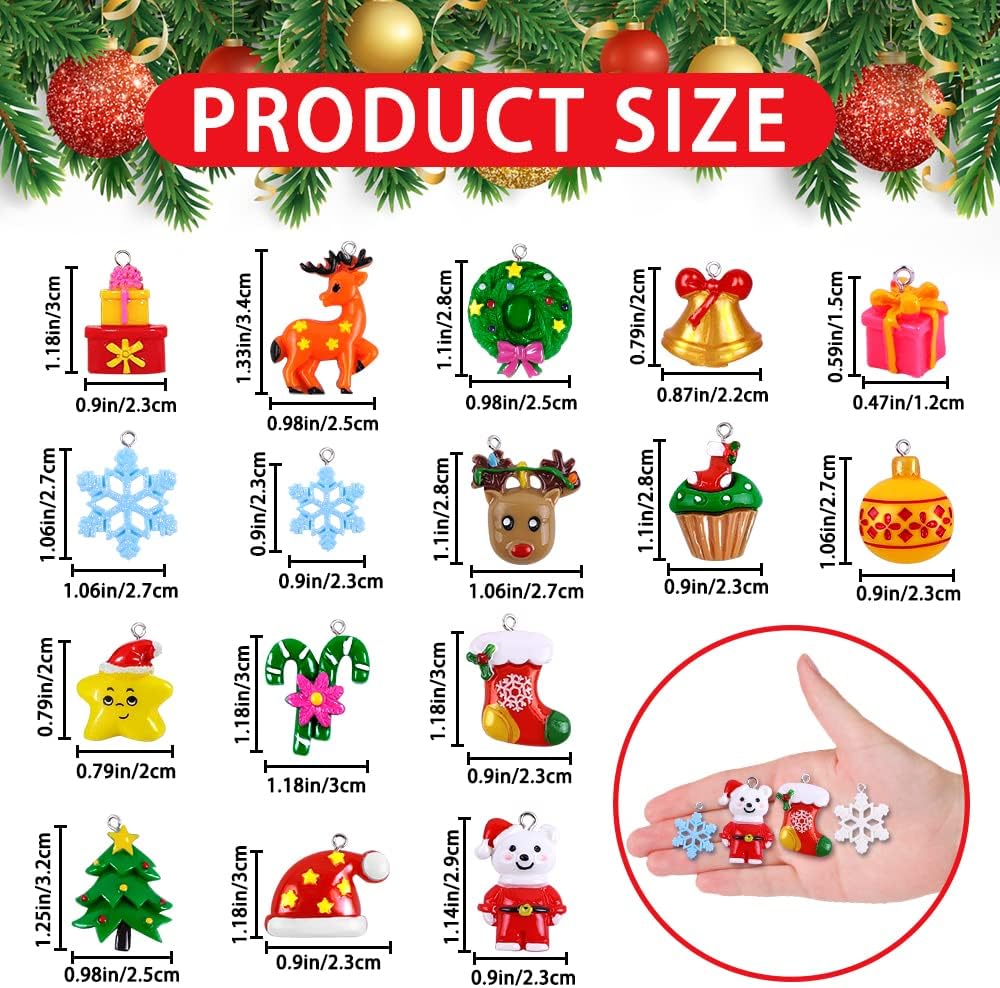 Mini Christmas Tree Hanging Ornaments Tiny Resin Decorations - Set of 40