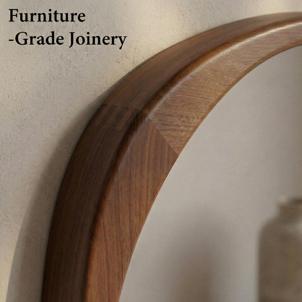48x24 Inch Dark Walnut Large Irregular Solid Wood Wall Mirror