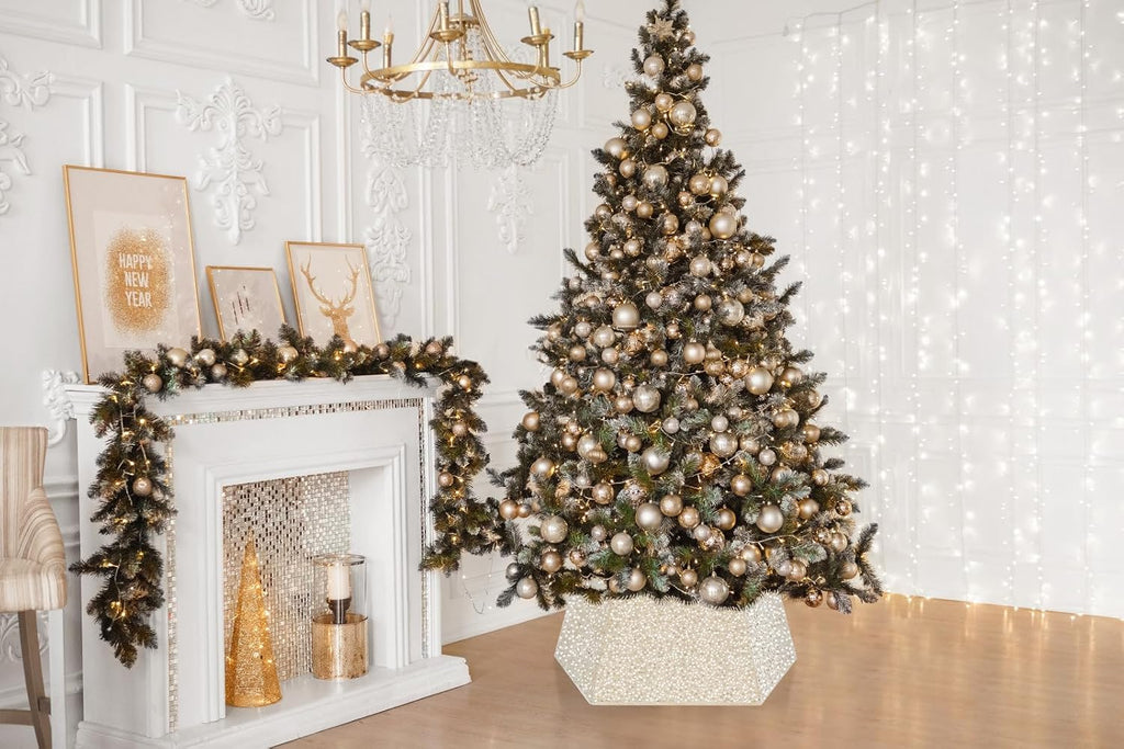Sequin Christmas Tree Ring Collar Collapsible 25.59 Inch Champagne Gold Tree Skirt Velvet Tree Stand Cover for Xmas