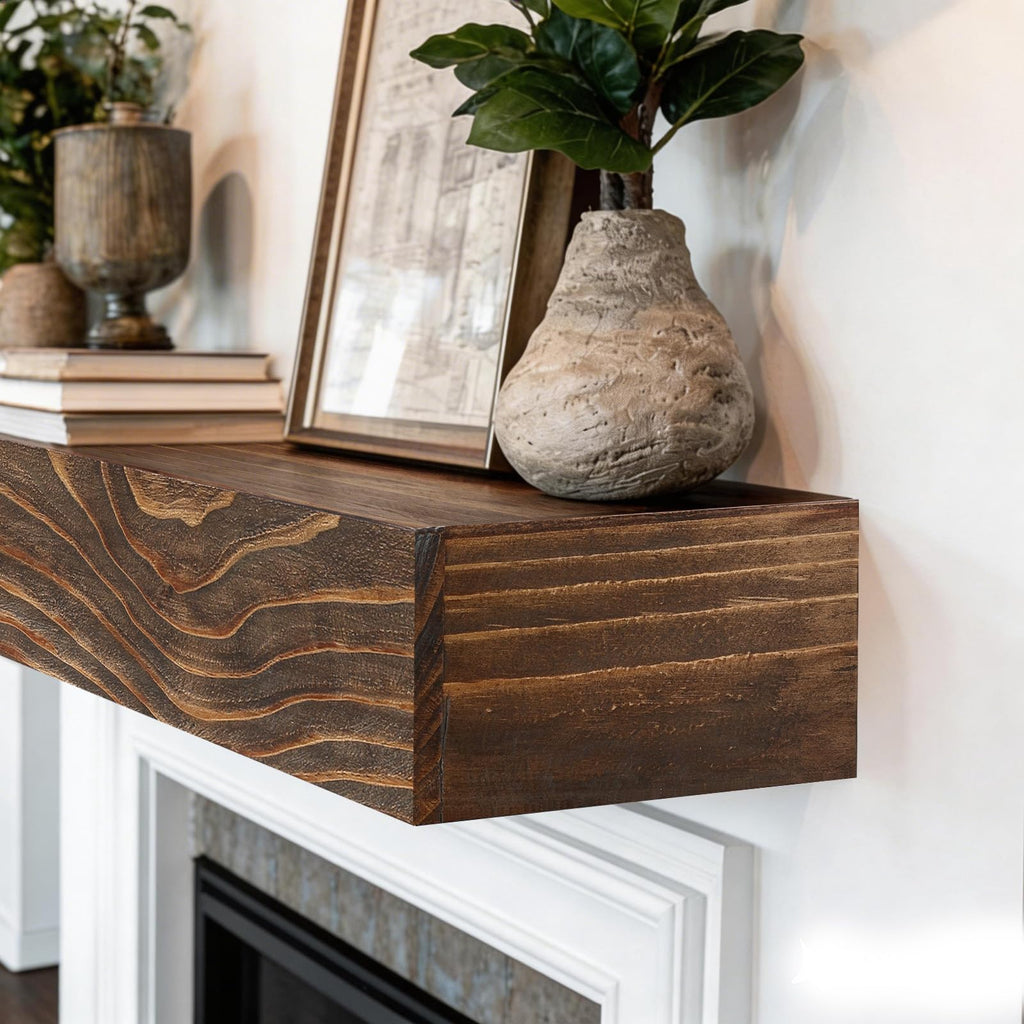 Solid Wood Fireplace Mantel 48", Rustic Mantel Shelf, Rustic Walnut