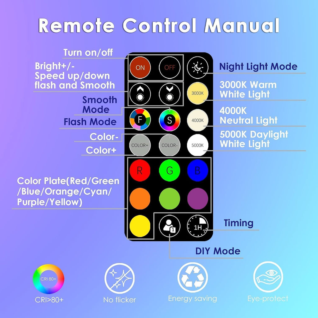 PAR38 LED Color Changing Flood Light Bulb with Remote Control, RGB Dimmable Colored Light Bulbs 14W=100W, 30 Colors