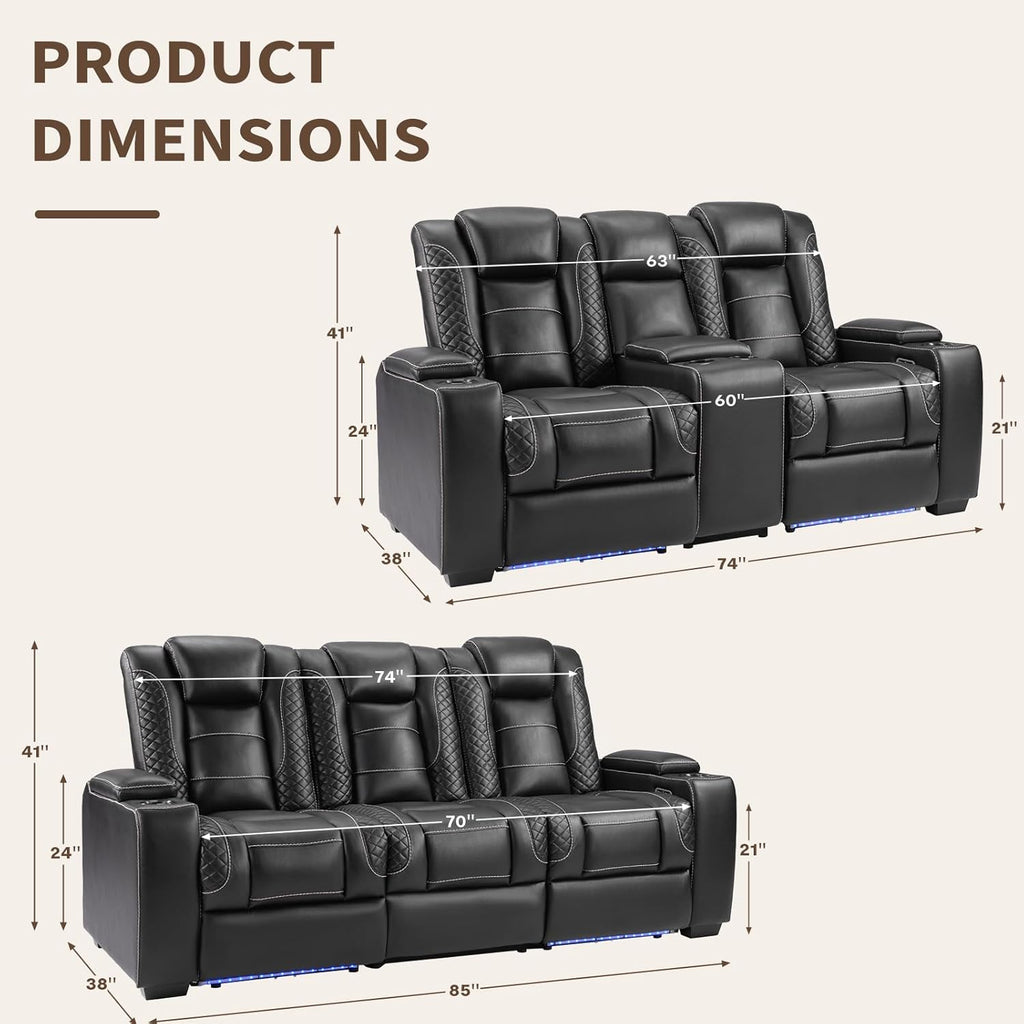 ANJ Modular Power Recliner Set: 5-Seat Home Theater Seating,3 Seat Recline Sofa and Loveseat (Center Console & Fixed