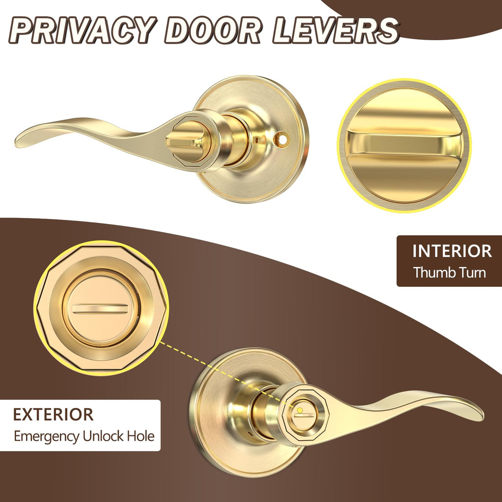 Privacy Door Handle Lock, Stain Nickel Interior Door Handles with Screwdriver, Privacy Function Door Levers Bathroom
