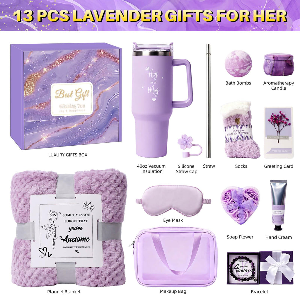 Birthday Gift for Women, Luxury Self Care Spa Gift Basket with Blanket for Mom, Wife, Sister, Friend, Girlfriend