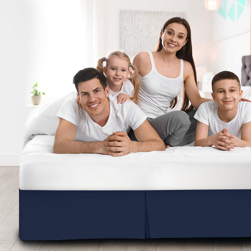 Bedskirts King Size - 100% Natural Cotton Split Corner Navy Blue King Bedskirt 16 inch Drop - Center & Corner