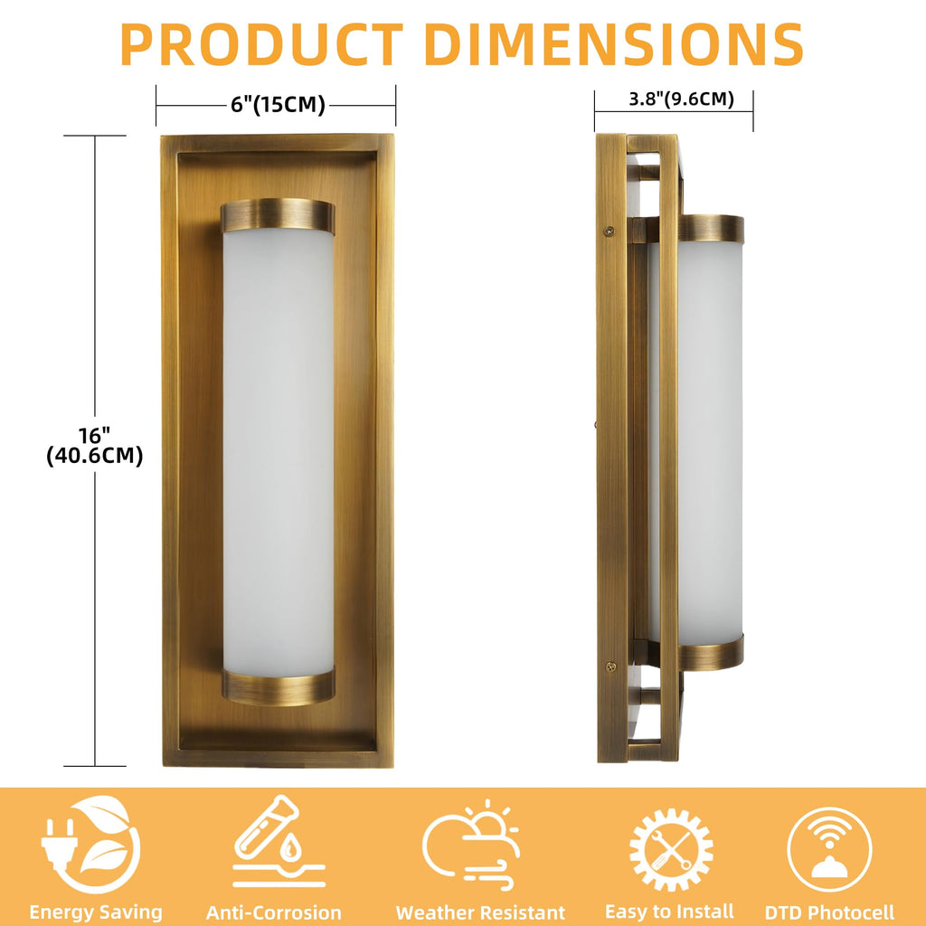Modern LED Dusk to Dawn Outdoor Wall Sconce, Brushed Antique Brass