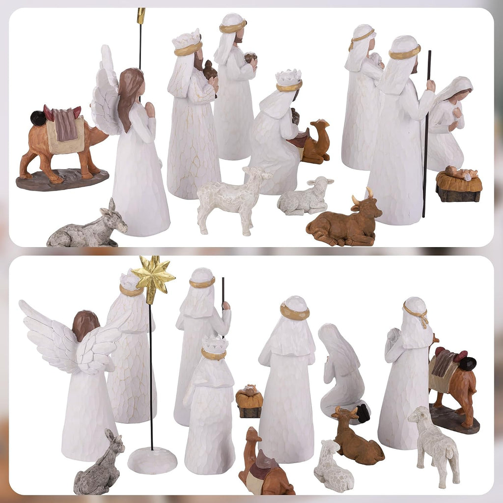 16 Pieces Classic Nativity Set Christmas Nativity Stable Starter Figures Resin Decor 7 Inch Holy Family Figurine Set