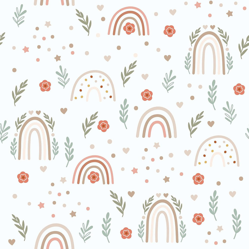 12''x472'' Rainbow Wallpaper Peel and Stick Boho Wallpaper Colorful Flower Leaf Wall Paper for Kids Room Nursery Self
