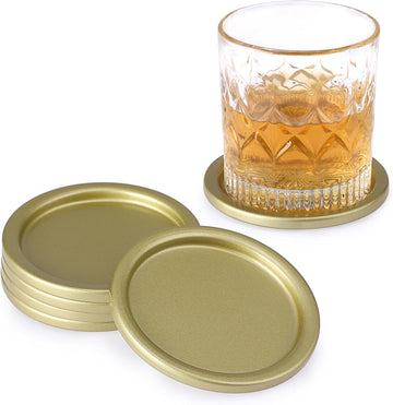 Iron Coaster, Classy Golden Coasters for Drinks Metal Coasters - Set of 6