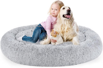 Dog Bed, Calming Dog Bed, Faux Fur Fluffy Dog Bed for Extra Large Dogs, Dog Bed for Humans Fits You and Pets, Pet