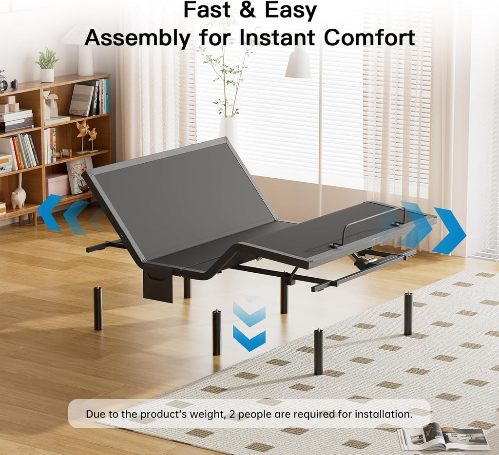 Split King Adjustable Bed Frame, Electric Bed Base with Head & Foot Incline, USB-A & USB-C Ports, LED Under-Bed
