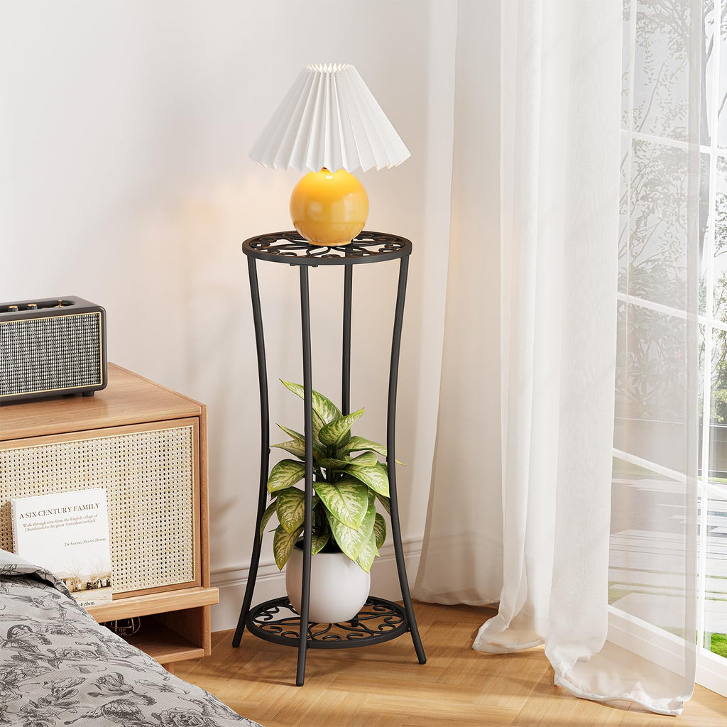 Plant Stand Indoor Outdoor, 2 Tier Metal Potted Holder Rack, Flower Pot Stand Shelf, Heavy Duty Round Supports Rack