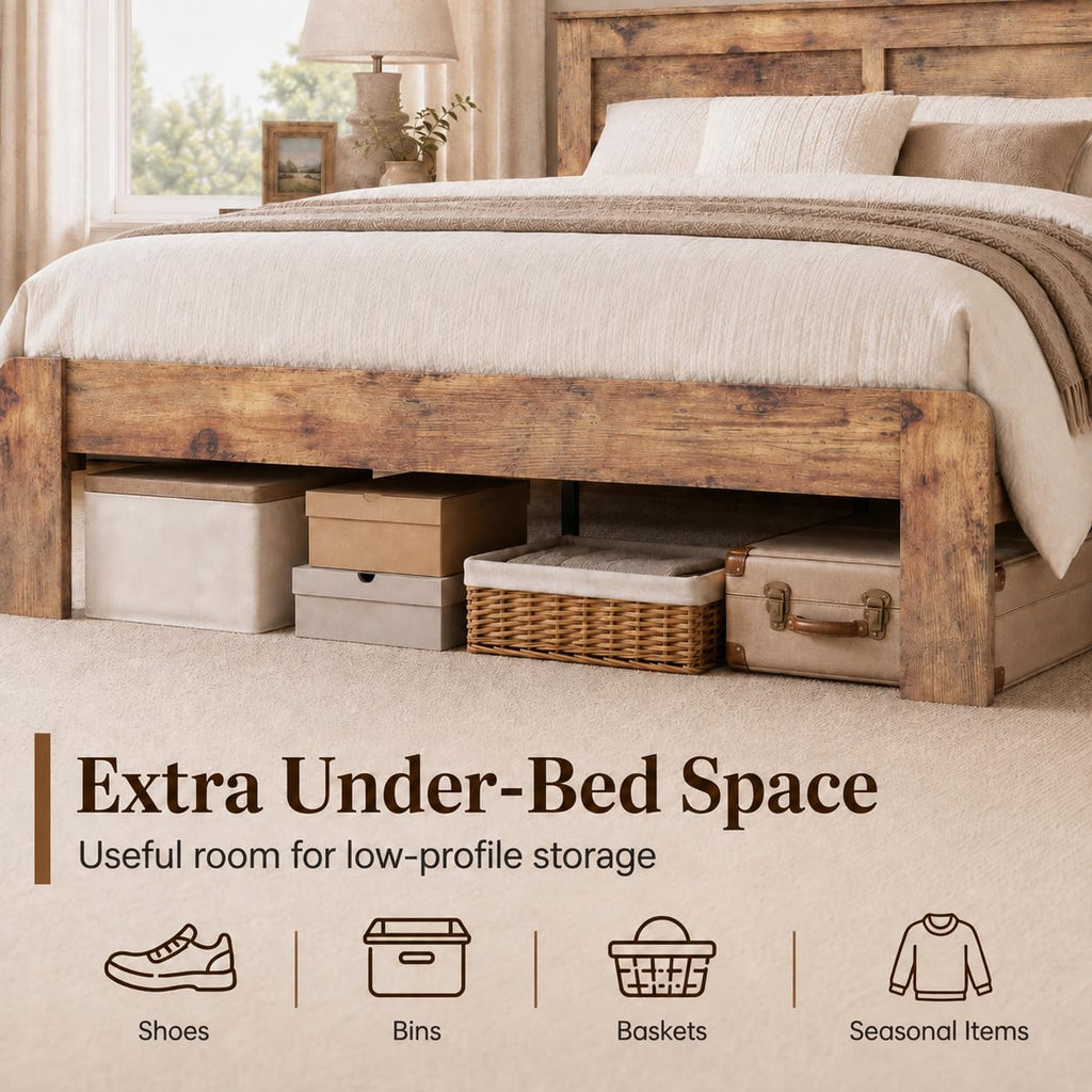 Rustic Wood Bed Frame with Headboard