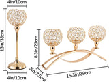 Set of 3 Gold Candle Holders Wedding Table Centerpieces,Tealight Candlestick Candelabra Stand with 3 Arms for