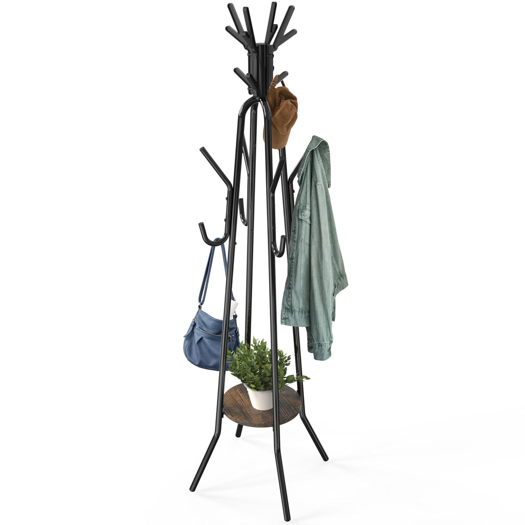 Standing Coat/Hat Rack with Shelf, 20 Hooks, Rustic Brown
