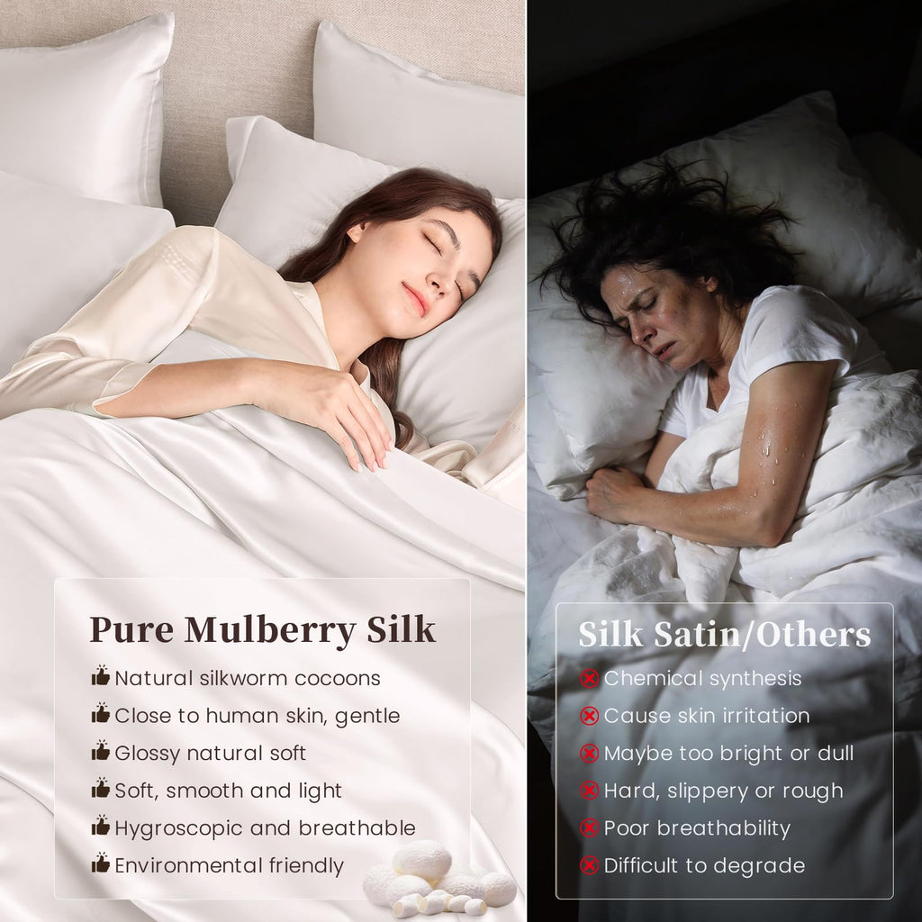 100% Pure 6A+ Mulberry Silk Sheet Set 4Pcs Queen Pearl White