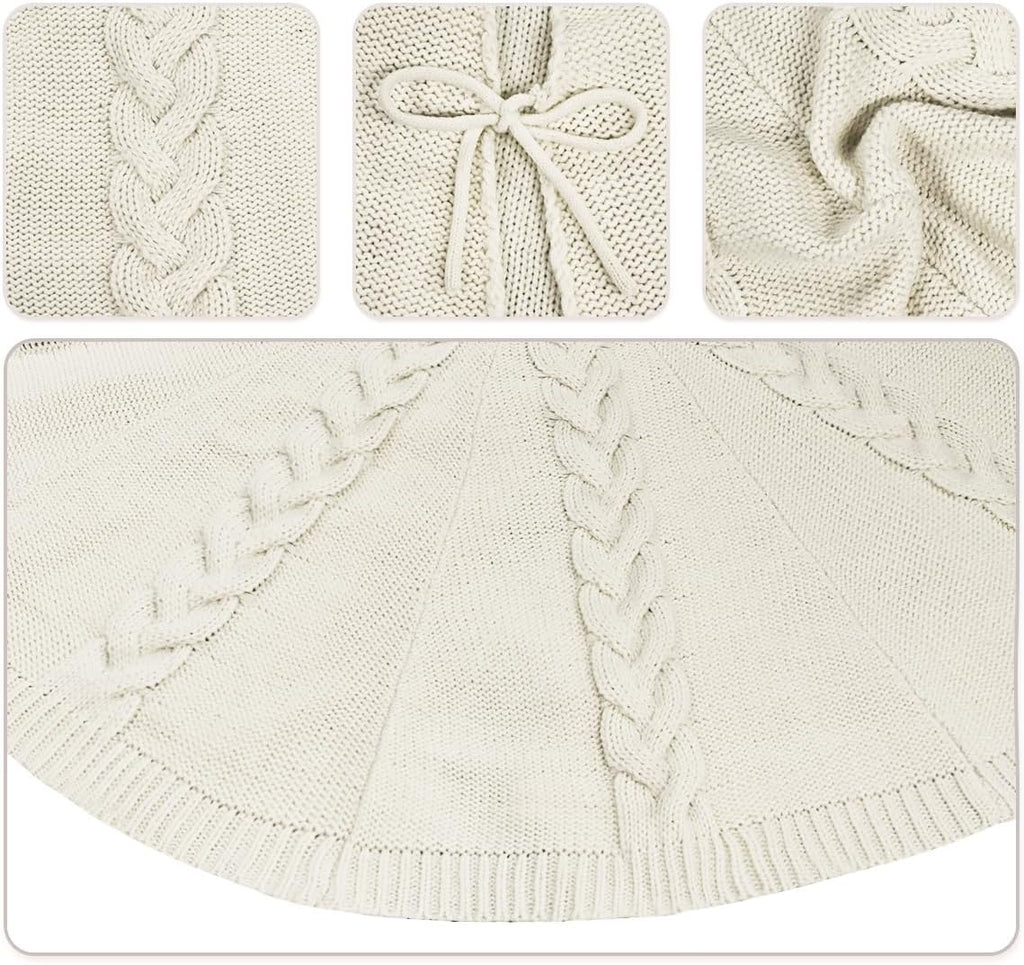 Knit Christmas Tree Skirts, Neutral Tree Skirt, Cozy Christmas Decorations