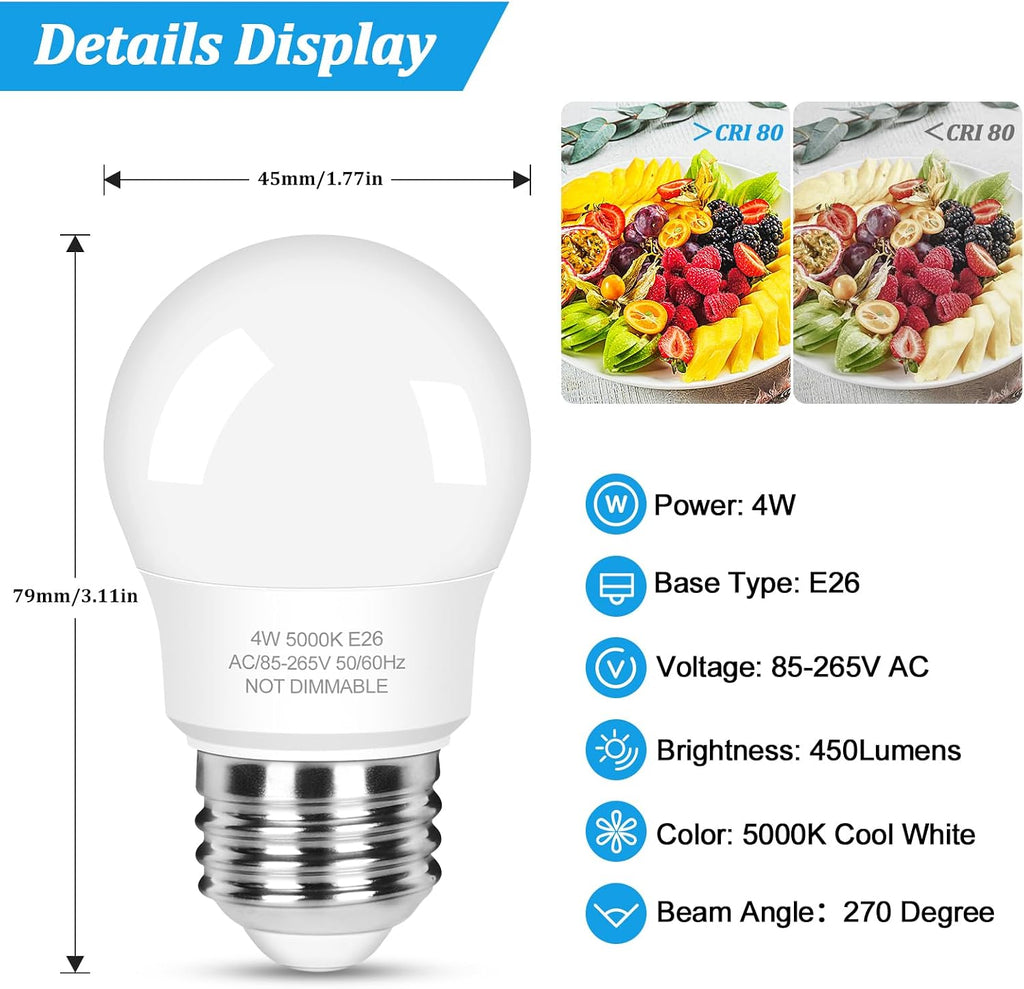 Refrigerator Light Bulb, 4W Appliance Light Bulb A15 LED Bulbs