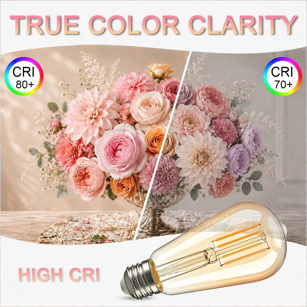 Vintage Edison LED Light Bulbs, 40W Equivalent E26 Dimmable, 4 Pack