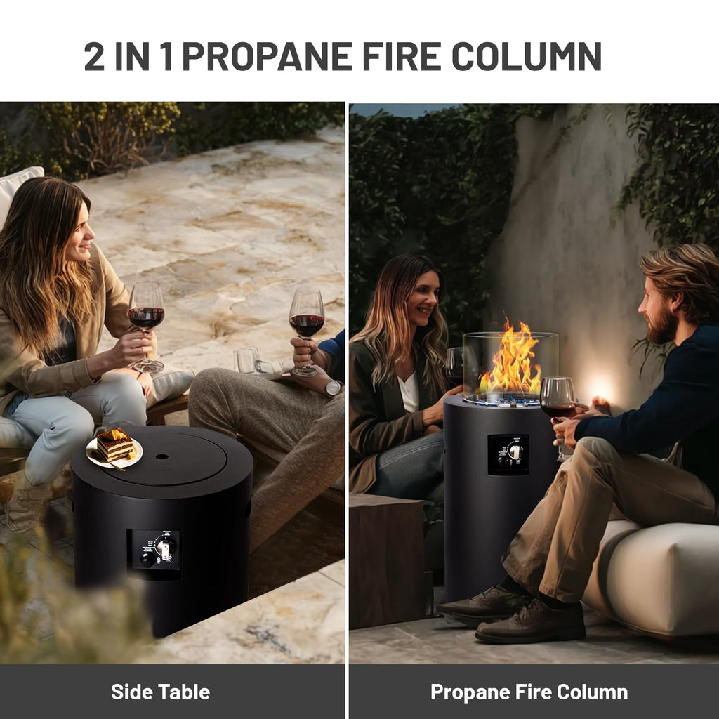 Small Propane Fire Pit Outside, 17 inch Gas Fire Pit Round Fire Column