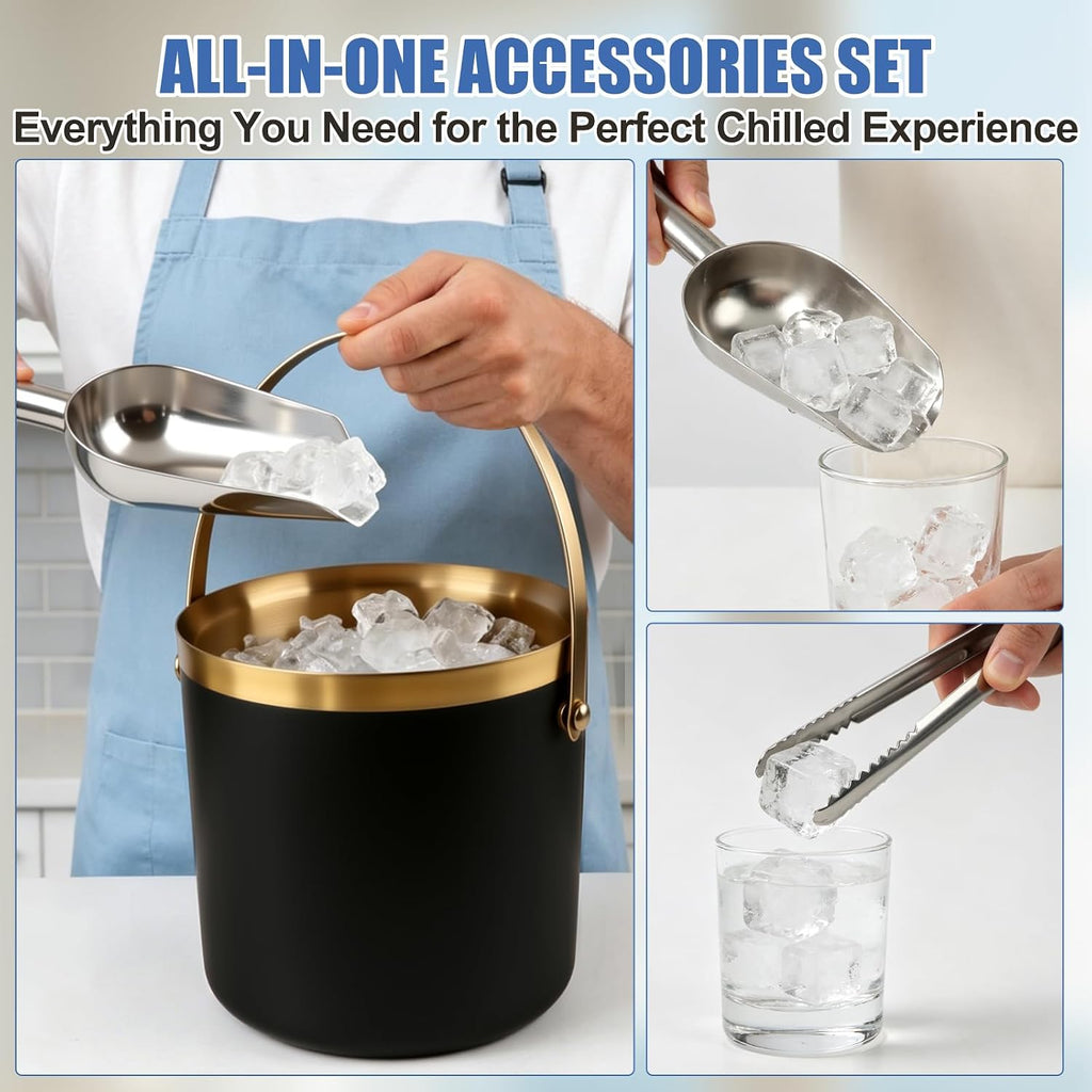 3L Double Wall Insulated Ice Bucket for Parties, Champagne Bucket with Lid - Set of 4