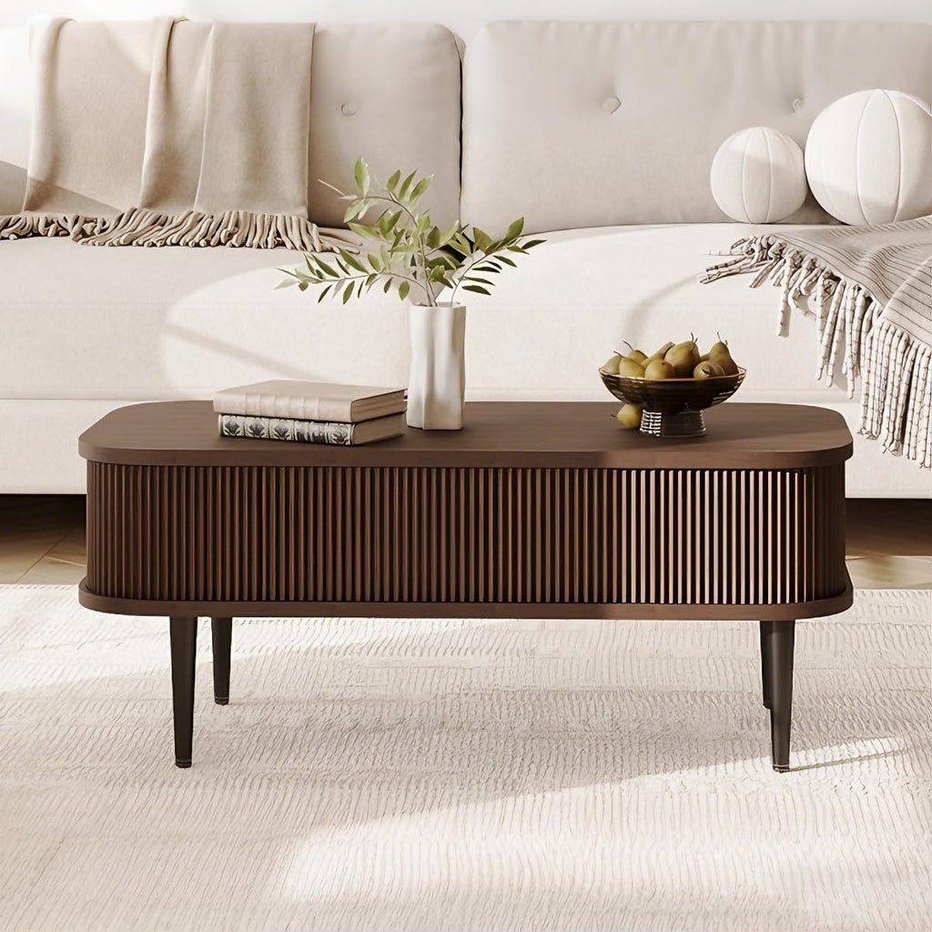 Mid Century Fluted Coffee Table, Walnut