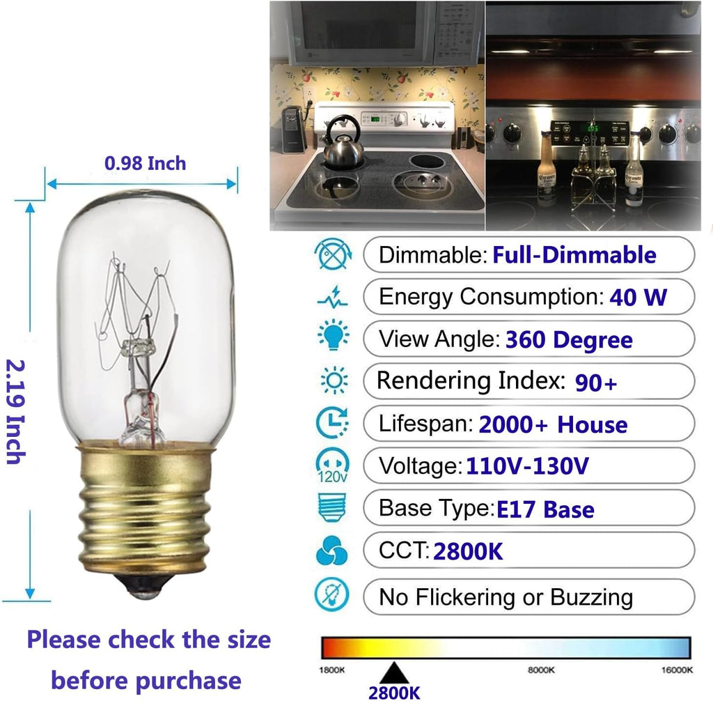 Appliance Light 40 Watt Bulb,High Temp Resistance Microwave Oven Bulb, E17 Indicator Intermediate Base T8 Tubular