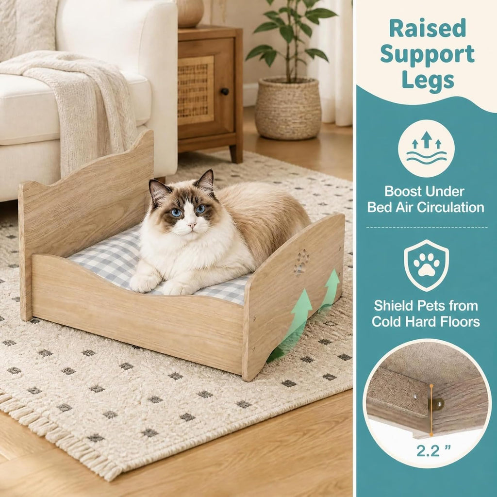Elevated Wood Cat Bed, Cute Small Pet Bed