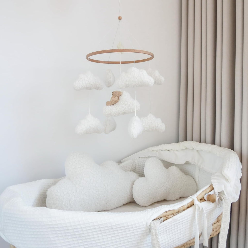 Soft Cloud & Bear Baby Mobile for Crib | Neutral Nursery Mobiles for Baby Crib Mobile for Girls & Boys | Wooden