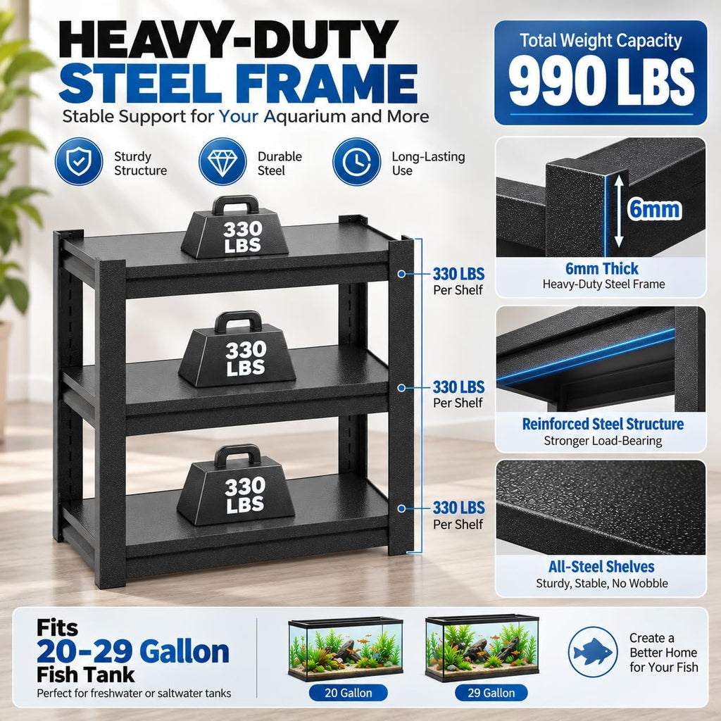 20-29 Gallon Aquarium Stand Metal Frame Fish Tank Stand with 2-Tier Storage Shelves, for 20 Gallon Long Aquarium, 34"