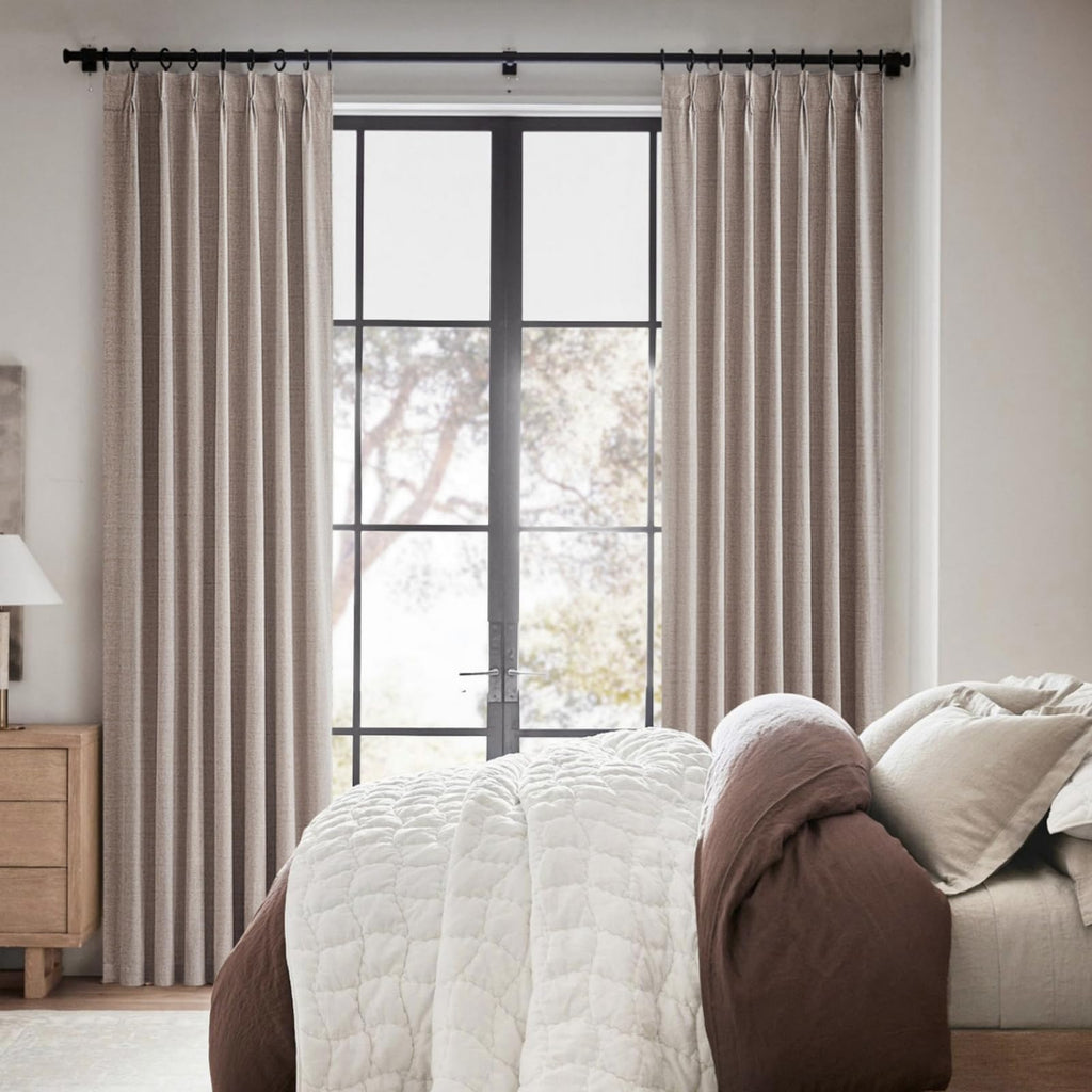 Textured Thick Burlap Cafe Small Bay Window Curtains 48 Inch Length, Boho Farmhouse Pinch Pleated Curtain Blackout
