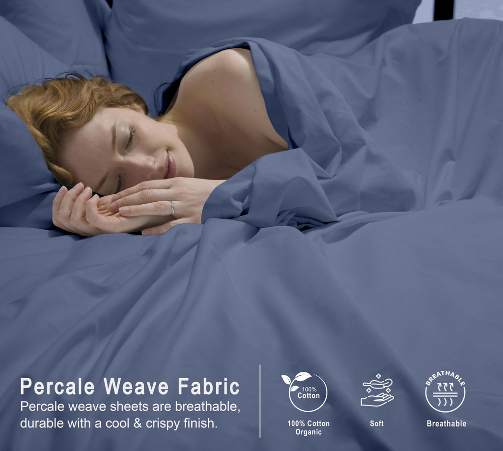 100% Cotton Organic Full Size Sheets Percale Weave, Wild Wind