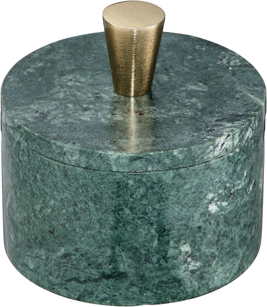 Green Marble Salt Cellar with Lid & Brass Knob - Natural Stone Spice Container Countertop, Gourmet Salt Holder