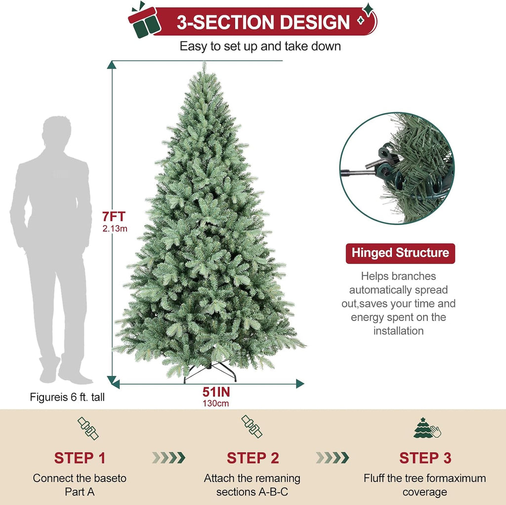 Spruce Christmas Tree, Premium Artificial Hinged Christmas Tree with 1845 PE & PVC Branch Tips,Xmas Trees, Xmas