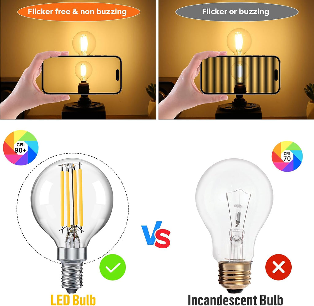 Dimmable Globe G16.5 E12 LED Bulb 60W,Type G Bulb 6W,2700K 600LM