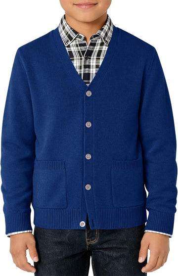 Boys Cardigan Sweater V Neck Button Down Uniform Sweater