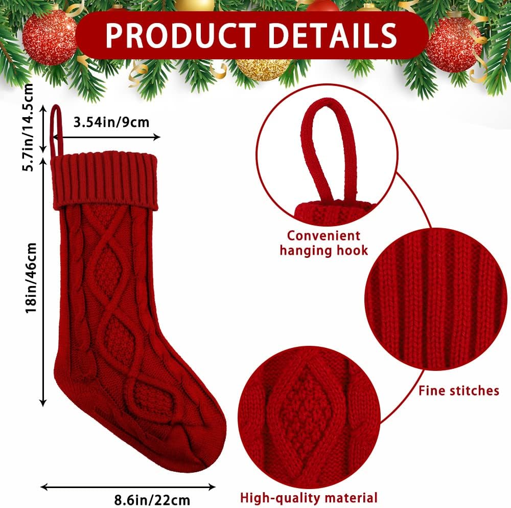Christmas Stockings,18Inches Large Cable Knitted Stockings - Set of 6