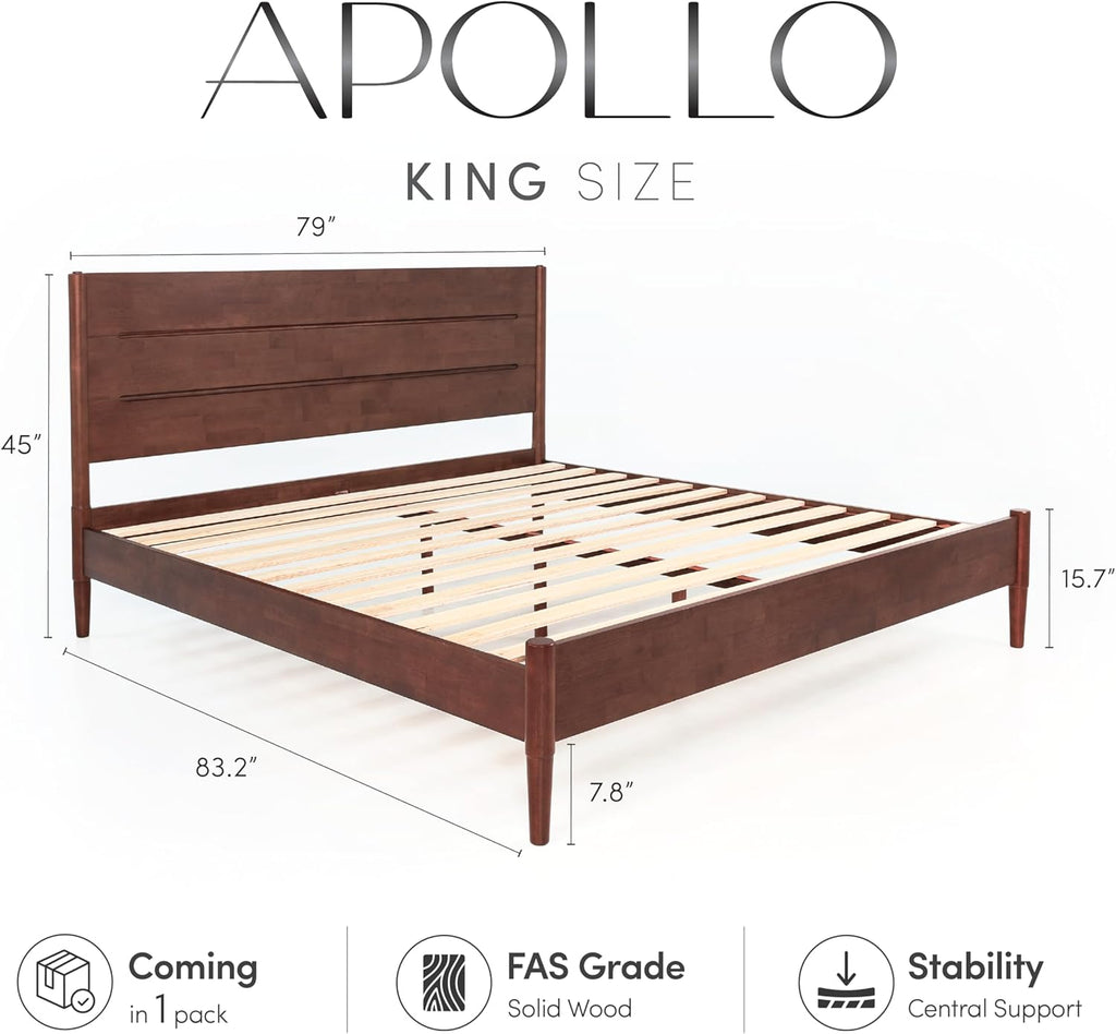 Apollo Solid Wood Platform Bed King, Headboard, Mahogany