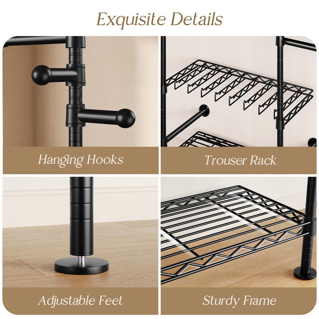 Closet Organizers Wall Mounted Closet System, 3-Row Heavy Duty Garment Clothes Rack, Industrial Pipe Clothing Rack