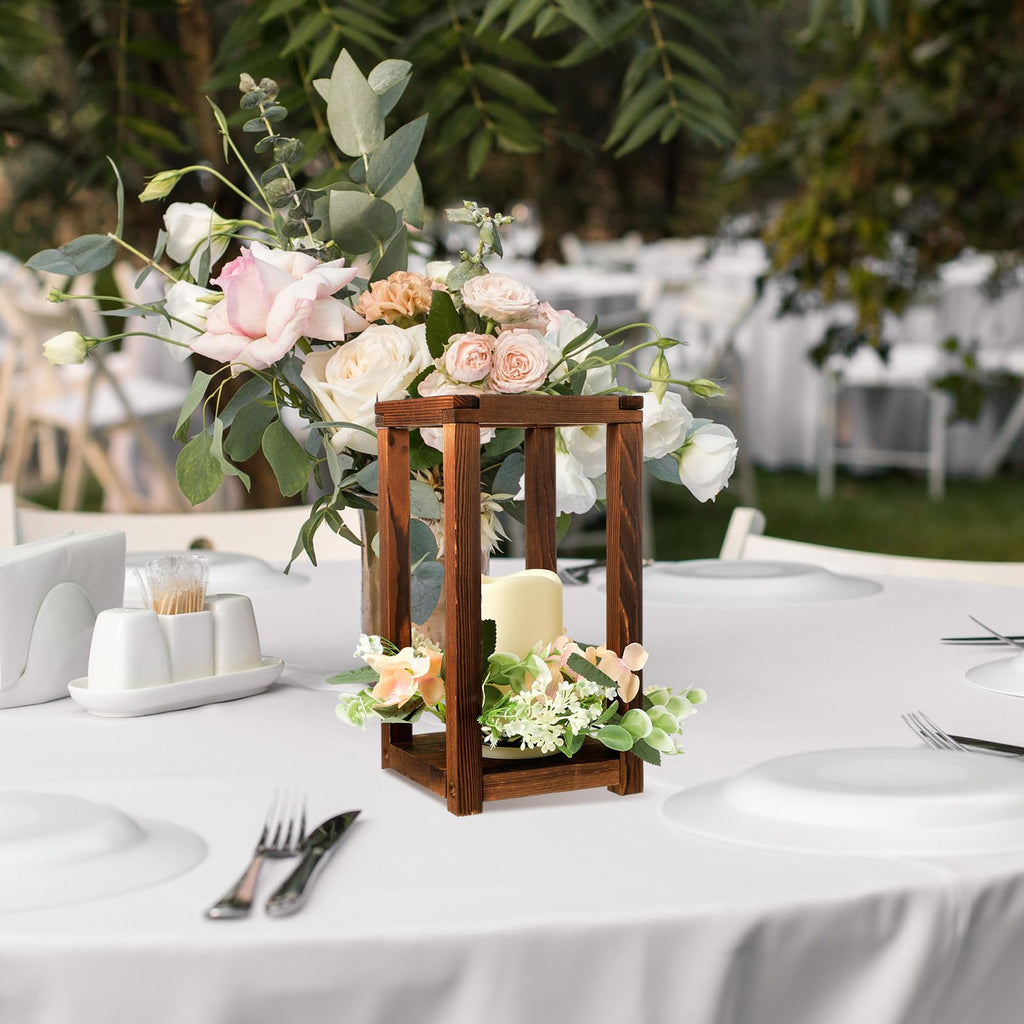 30 Pcs Wooden Wedding Lantern Centerpiece Candles Wreaths Set, Brown