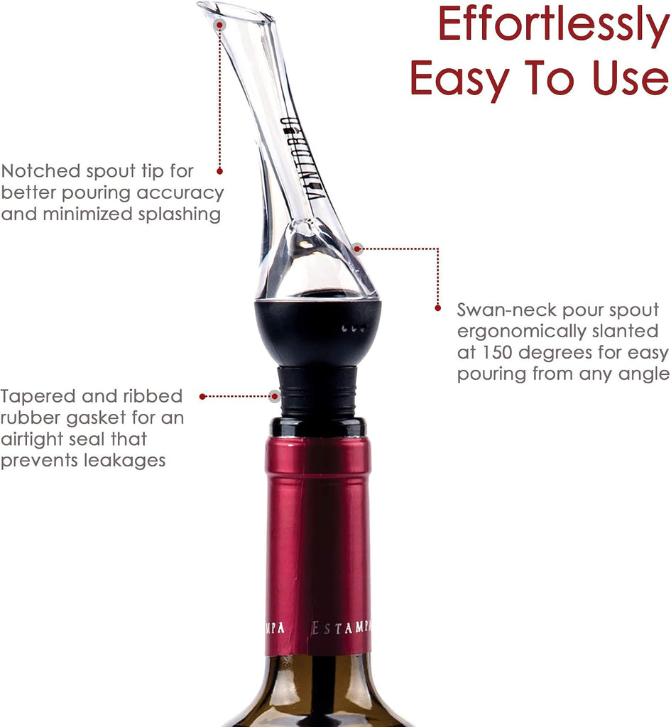 Wine Aerator Pourer - Premium Aerating Pourer and Decanter Spout (Black)