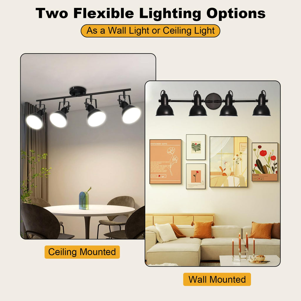 Track Lighting Fixtures Ceiling Black, Adjustable 4-Light Spotlight